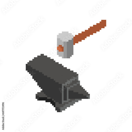 Anvil pixel art. 8 bit Blacksmith tool. pixelated Vector illustration