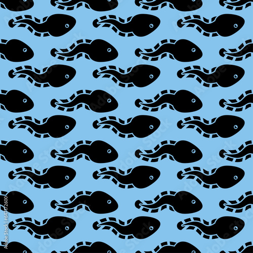 Tadpole pattern seamless. Frog larva background. Vector texture