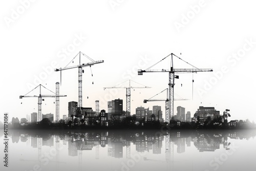 Silhouette of a construction site isolated on transparent background. Generative AI.