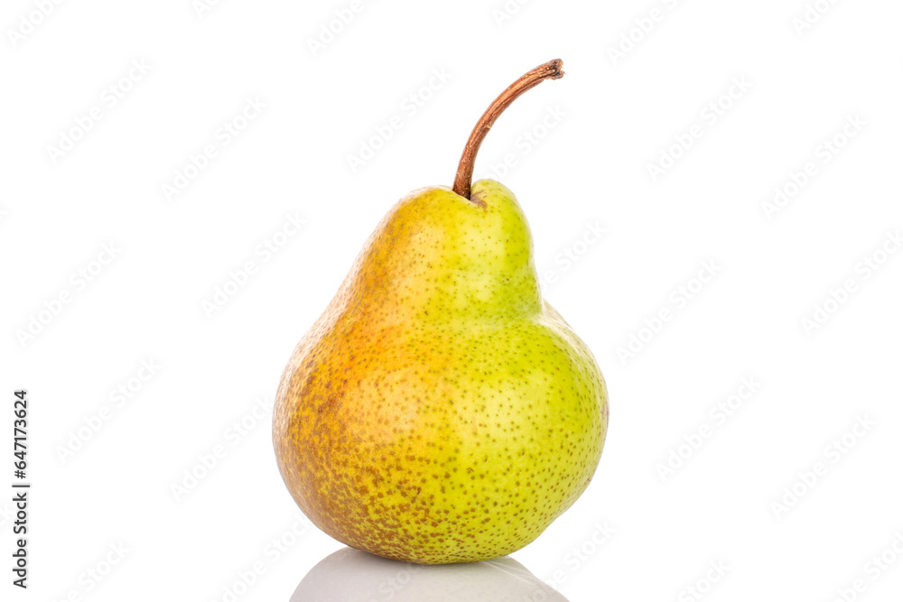 One juicy sweet pear, macro, isolated on white background. One juicy sweet pear, macro, isolated on white background.