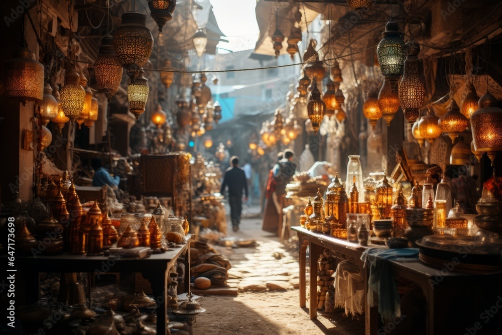 Traditional arab market bustling, Generative AI