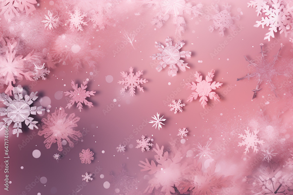 Pink snowflakes abstract Christmas background. Generative AI Pink snowflakes abstract Christmas background. Generative AI