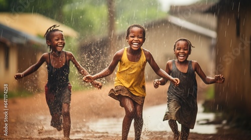 African children rejoice in the rain. photo