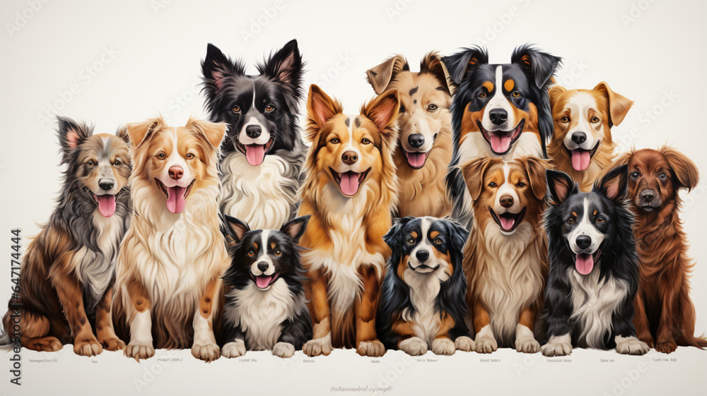 Fototapeta premium group of dog breeds on white background