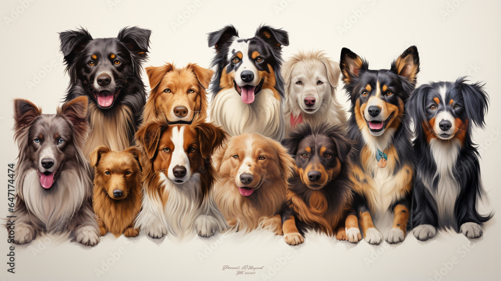 Fototapeta premium group of dog breeds on white background