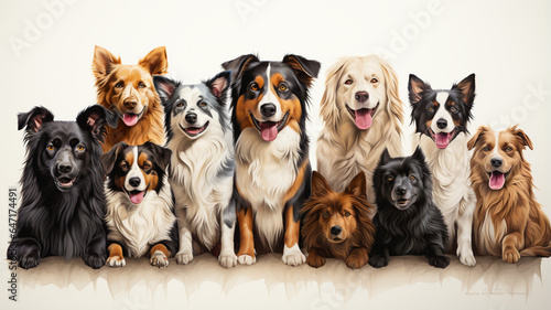 group of dog breeds on white background
