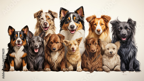 group of dog breeds on white background © Ramazan 3D
