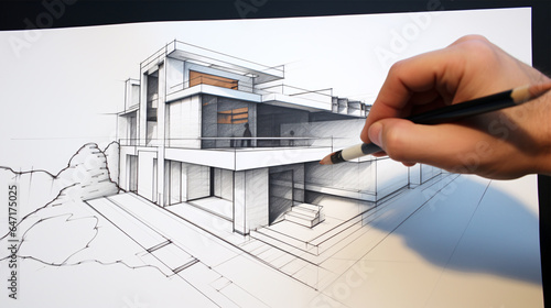 The architect's hand brings a villa design to life on paper, and before your eyes, the building takes tangible form.