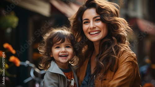 utdoors, under the open sky, an Indian mother and her daughter revel in the joy of family and love