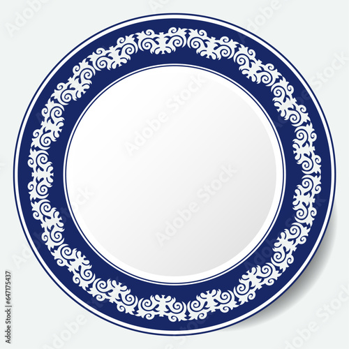 Round Frame, workpiece for your design. Ornamental elements and motifs of Kazakh, Kyrgyz, Uzbek, national Asian decor for plate, textile and print design. Circle frame. Vector. 