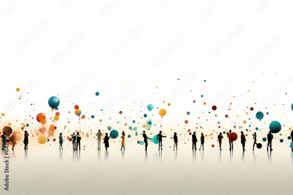 A New Year background image tailored for creative content, showcasing people holding colorful balloons against a white background. Illustration A New Year background image tailored for creative content, showcasing people holding colorful balloons against a white background. Illustration