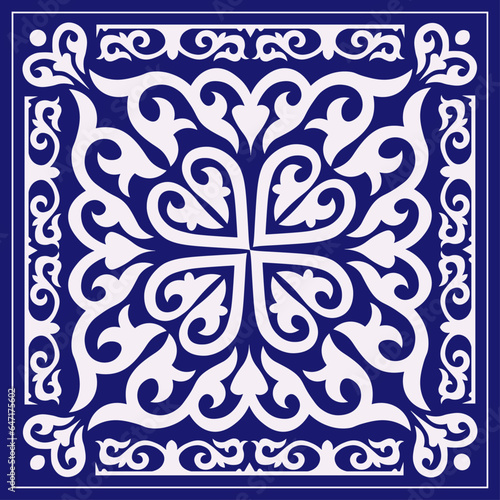 Decorative square Pattern, workpiece for your design. Ornamental elements and motifs of Kazakh, Kyrgyz, Uzbek, national Asian decor for tile, pilow, textile and print design. Vector.
