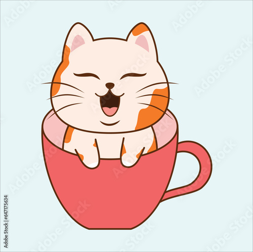 cute cat draw vector illustration collection coffee cats cafe concept doodle cartoon style. suitable for t-shirt, logo, mug, sticker, etc.  Eps 10