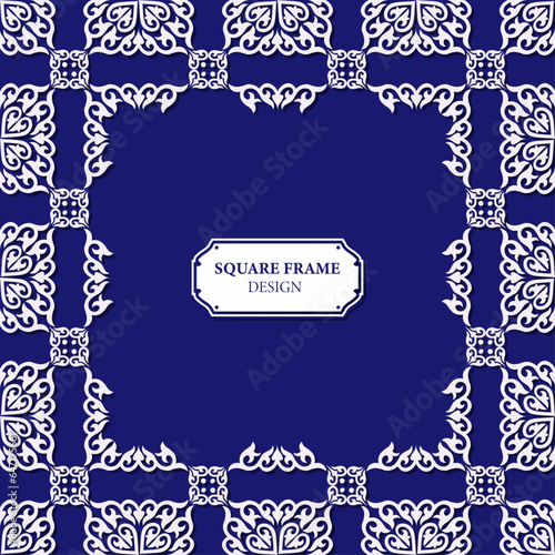 Decorative square Frame, workpiece for your design. Frame with Ornamental elements and motifs of Kazakh, Kyrgyz, Uzbek, national Asian decor for tile, pilow, textile and print design. Vector.