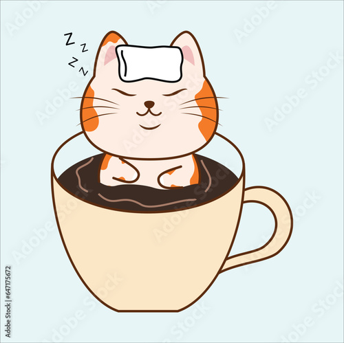 cute cat draw vector illustration collection coffee cats cafe concept doodle cartoon style. suitable for t-shirt, logo, mug, sticker, etc.  Eps 10