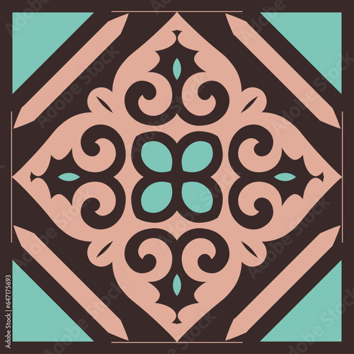 Decorative square Pattern, workpiece for your design. Ornamental elements and motifs of Kazakh, Kyrgyz, Uzbek, national Asian decor for tile, pilow, textile and print design. Vector.
