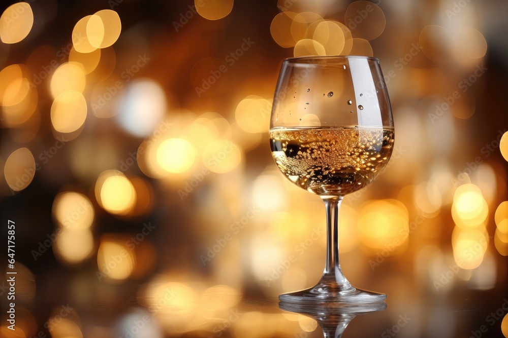 A customizable celebratory banner for creative content, featuring a glass of champagne against a backdrop of softly blurred holiday lights. Photorealistic illustration A customizable celebratory banner for creative content, featuring a glass of champagne against a backdrop of softly blurred holiday lights. Photorealistic illustration