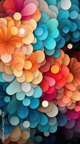 A bunch of colorful paper flowers on a black background. Imaginary illustration. © Friedbert