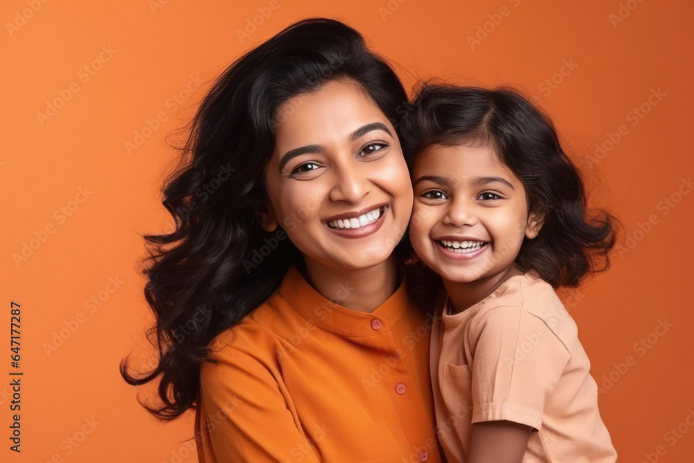 Young indian woman with her little daughter smiling Young indian woman with her little daughter smiling