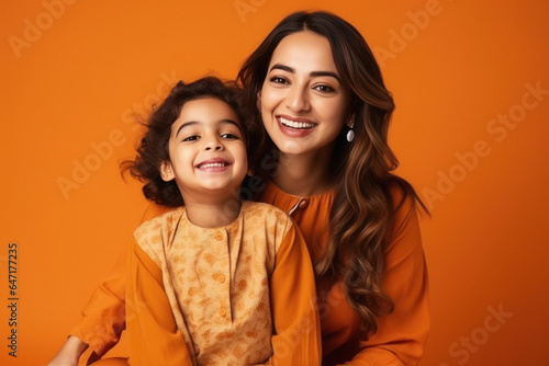 Young indian woman with her little daughter smiling