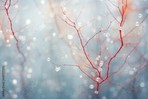 A magical winter scene of a tree branch laden with twinkling water droplets, surrounded by a pristine blanket of snow, evoking a sense of peace and renewal for the new year