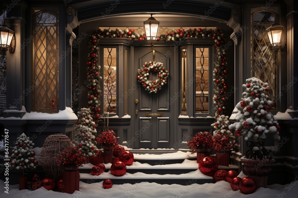Beautiful door decorated for Christmas