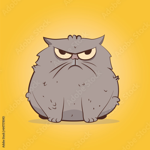 Cartoon angry fluffy cat sitting