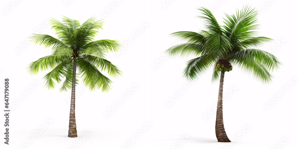 Obraz premium Captured in isolation against a white canvas, behold the coconut palm tree, a quintessential tropical specimen