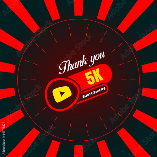 Thank you 5000 subscribers celebration. Greeting card for 5k social media Subscribers. modern colorful design. 