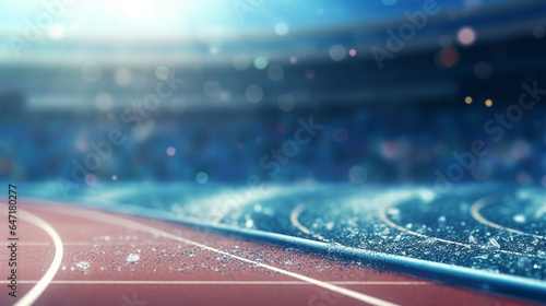 Sporty background of a athletics running stadium in beautiful colors and blurry background 