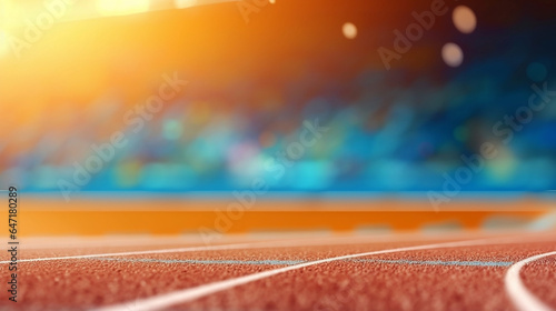 Sporty background of a athletics running stadium in beautiful colors and blurry background 