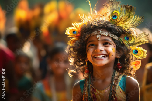Cute indian little boy in lord krishna costume.