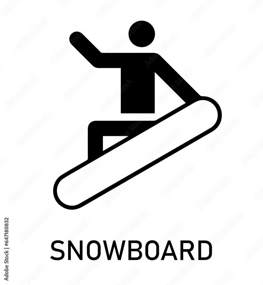 Mountain active entertainment. Snowboarding, snowboard, snowmobiling, tubing. Line with editable stroke. Winter games and sport