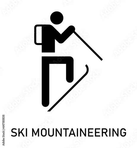 Winter sport icon. Vector isolated pictogram with the names of sports disciplines. Games and sport. Ski mountaineering