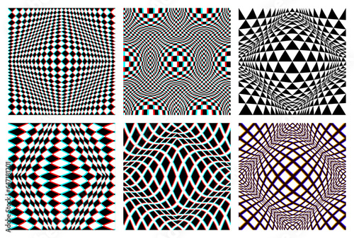 Vector seamless patterns set of distorted graphic surfaces. Abstract patterned tiles design.