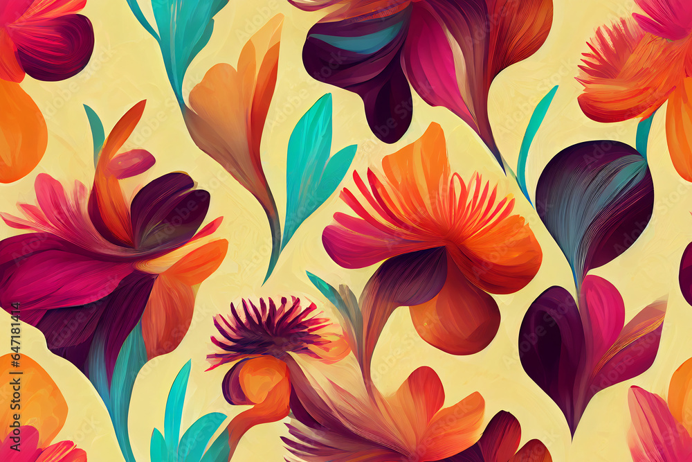 Modern exotic floral jungle pattern. Collage contemporary pattern. Aquarelle style pattern