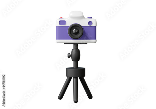 Vintage camera icon symbol with tripod on isolated background. memo image memory travel photography concept. vlog creative content video, cartoon minimal style. 3d rendering