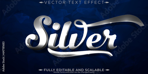 Metal silver text effect, editable chrome and iron steel text style