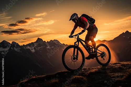 A cyclist rides a bicycle on an extreme descent. Adrenalin. Gambling mood