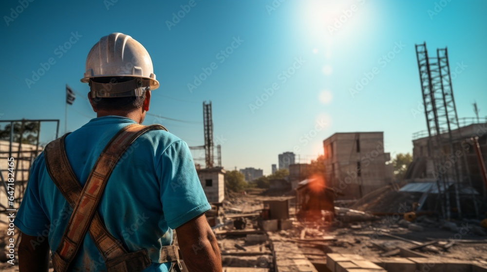 Construction worker ready for building project site. Generative AI technology. Construction worker ready for building project site. Generative AI technology.