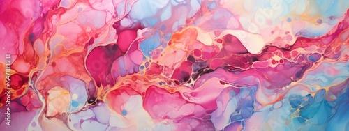 Panel kuchenny z motywem Abstract colorful pink blue colors multicolored art painting illustration texture - watercolor swirl waves liquid splashes.