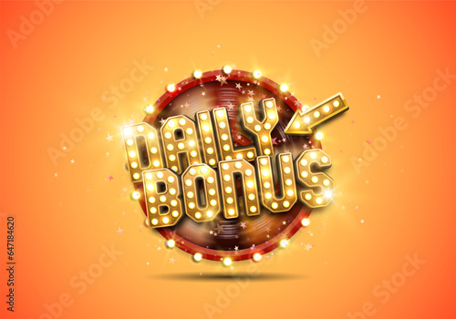 Shining sign Daily Bonus with wheel of fortune. Vector illustration.
