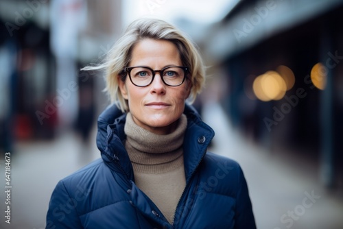 Portrait of middle-aged woman with eyeglasses in city photo