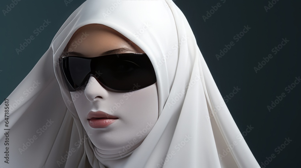 Fully veiled woman with sunglasses, concept: Traditional vers. Modern Fully veiled woman with sunglasses, concept: Traditional vers. Modern