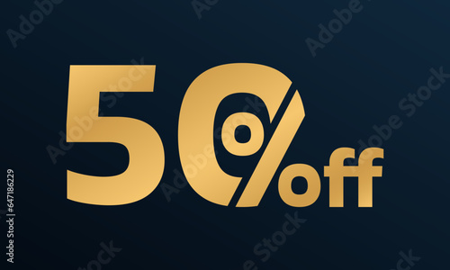 50% price off golden icon. 50 percent sale label, sign or tag. Discount, promotion banner, coupon design element. Vector illustration.
