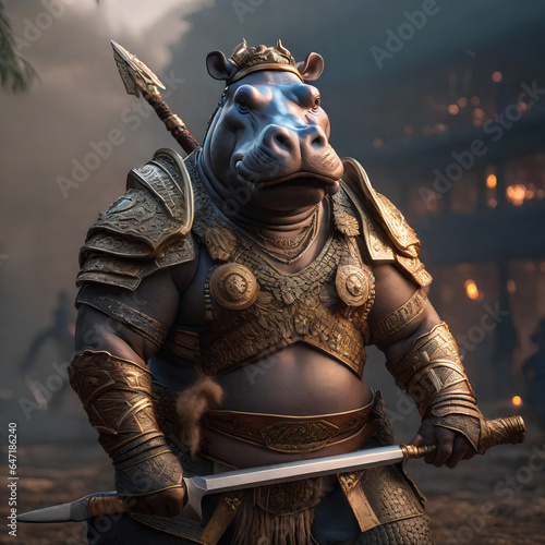 AI Art for Men Fantasy Warrior Series  Hippo Soldier 