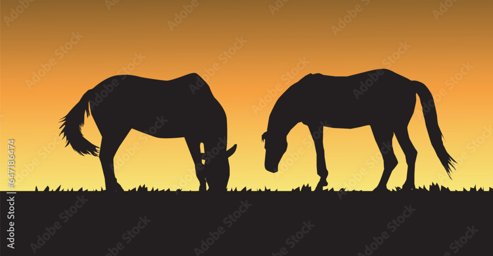 Sunset with Horses Silhouette Sunset with Horses Silhouette