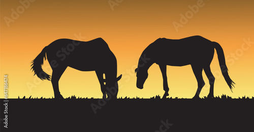 Sunset with Horses Silhouette 