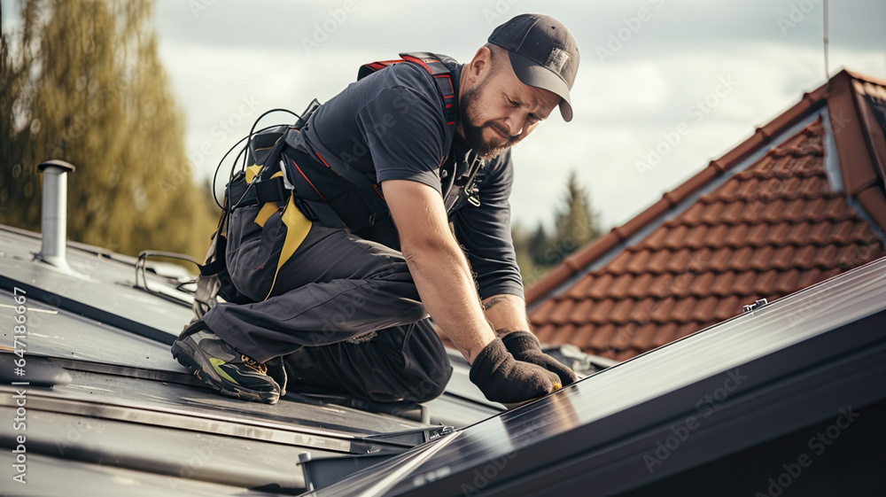 Installer of solar panels on a roof
