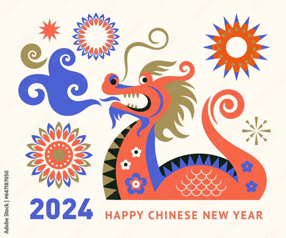 Fototapeta premium Chinese Happy New Year 2024. Year of the Dragon. Symbol of New Year.